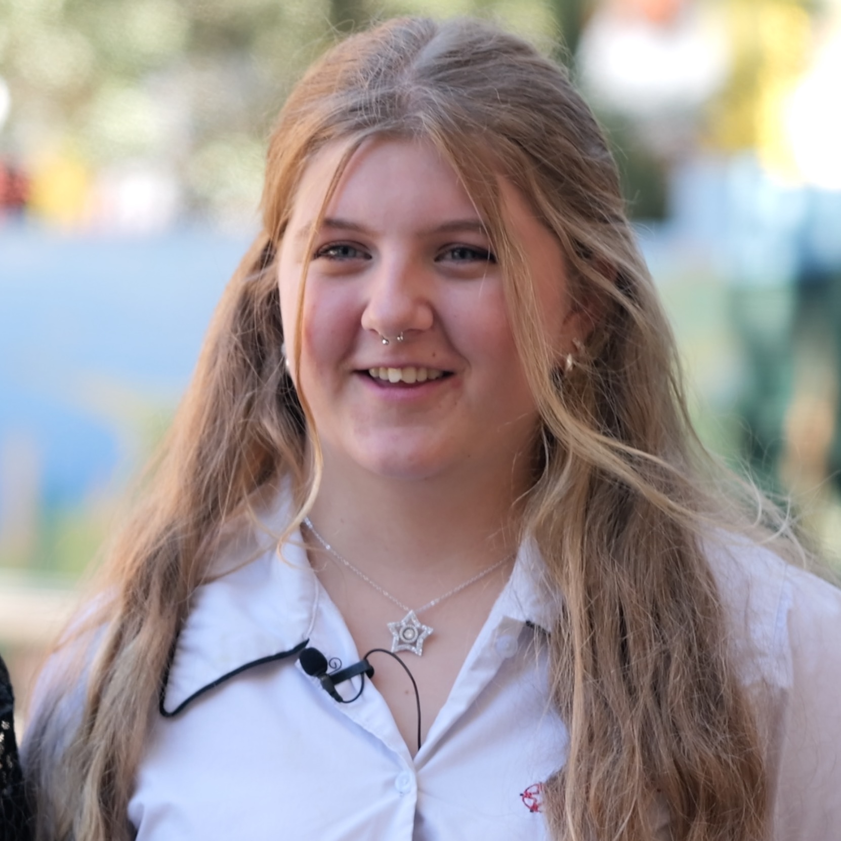 Lily talking to the camera